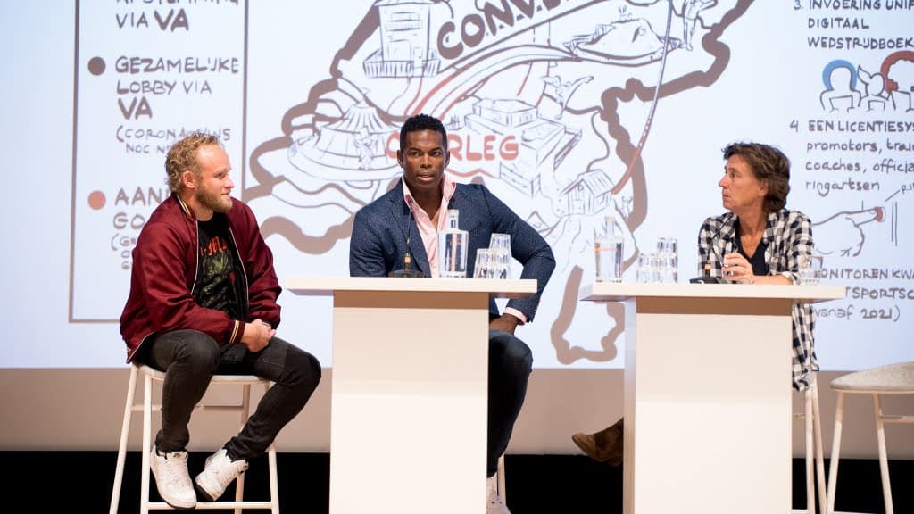 Congres Nederlandse Vechtsportautoriteit 2021 Peter Kwint, Remy Bonjasky, Anneke van Zanen
